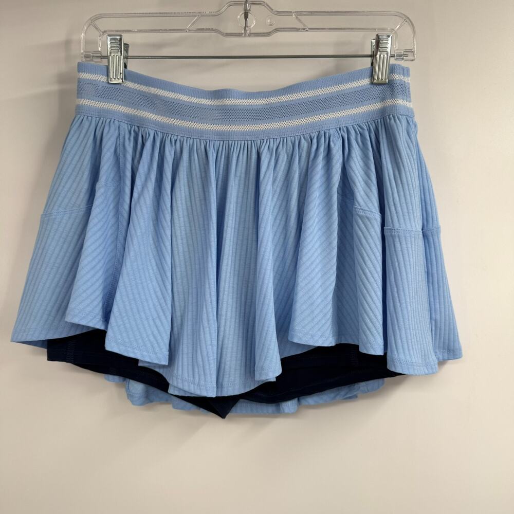 Free People Movement Sultry Skort Sz M Blue Ribbed Elastic Waist Athletic Tennis
